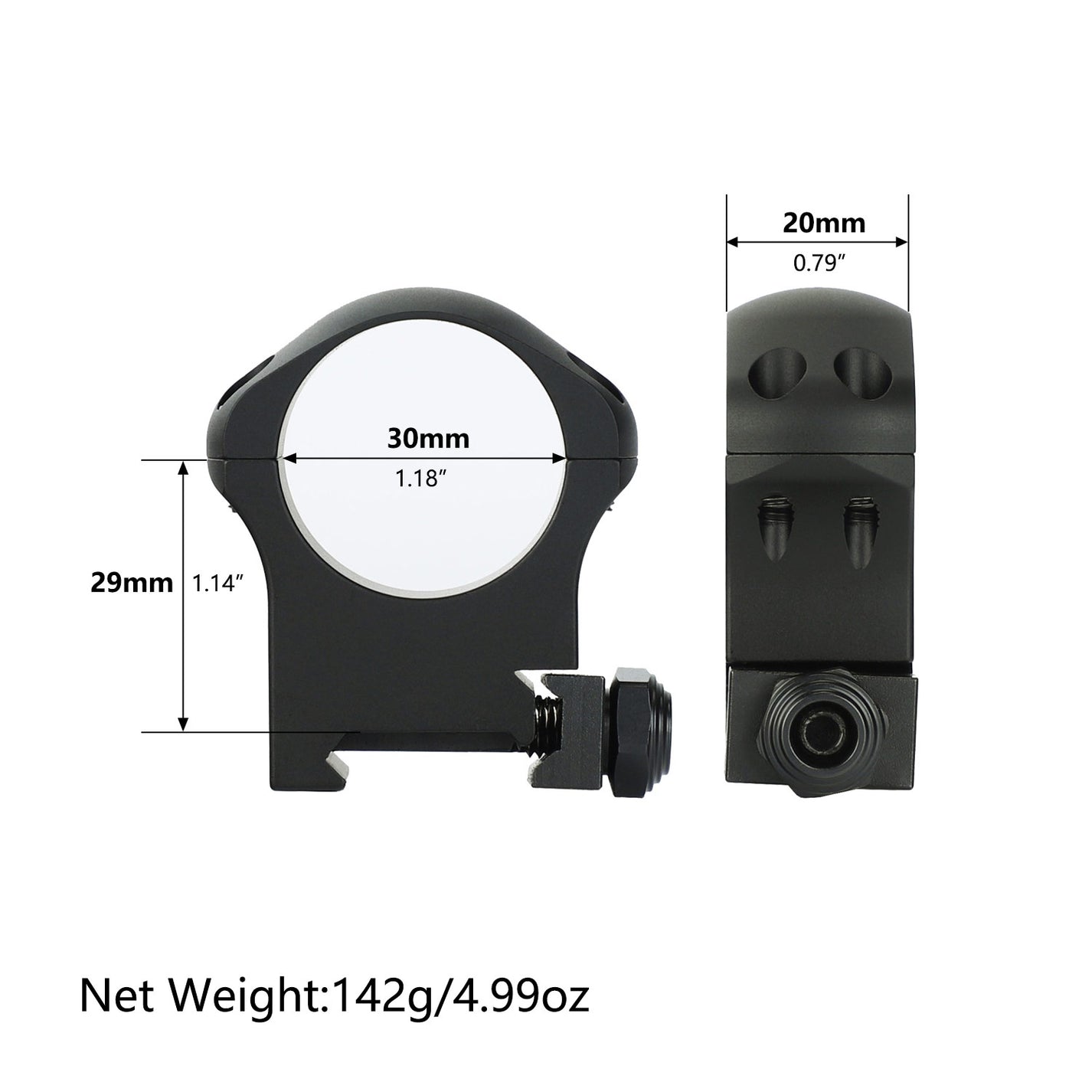 ohhunt® Pro 7075 Aluminum 30mm Scope Rings Type lll Hardcoat Anodized - Low Med High Profile