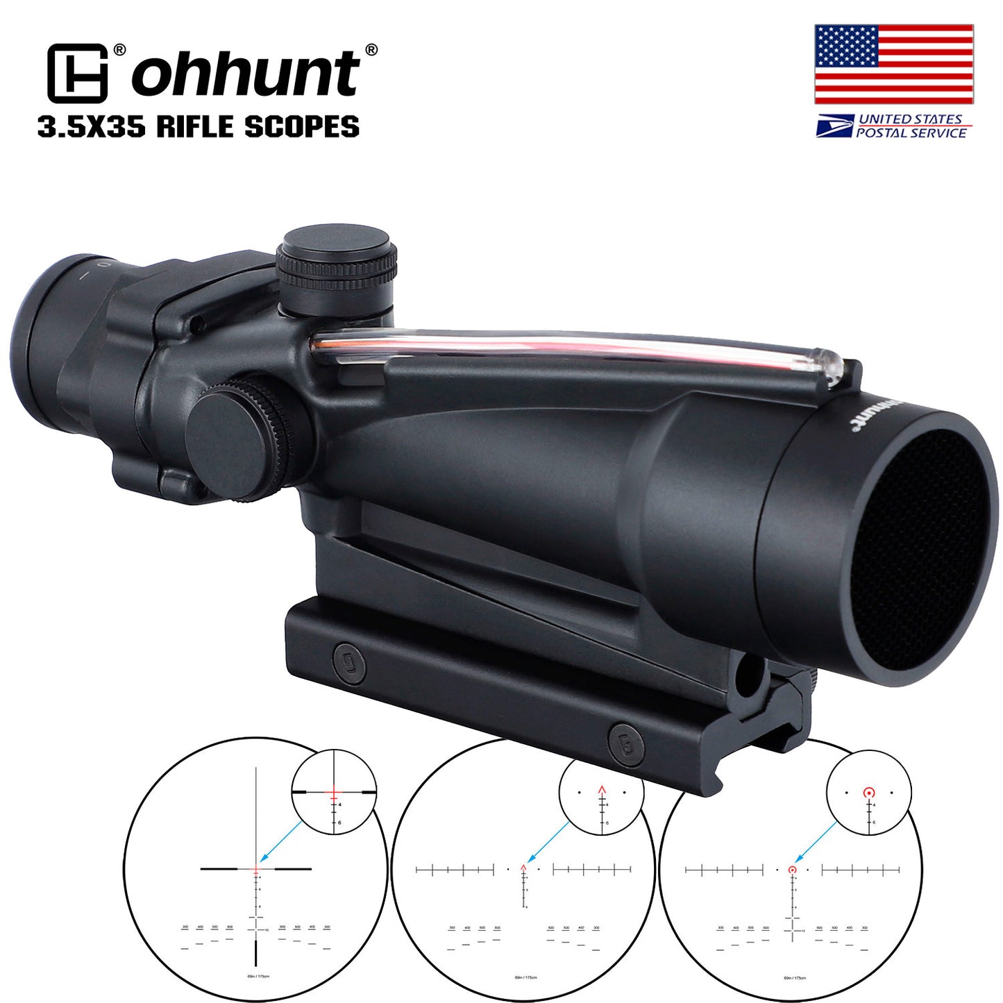 3.5X35 Rifle Scope Red/Green Fiber Optic Illuminated Reticle with Sunshades Diopter Adjustment