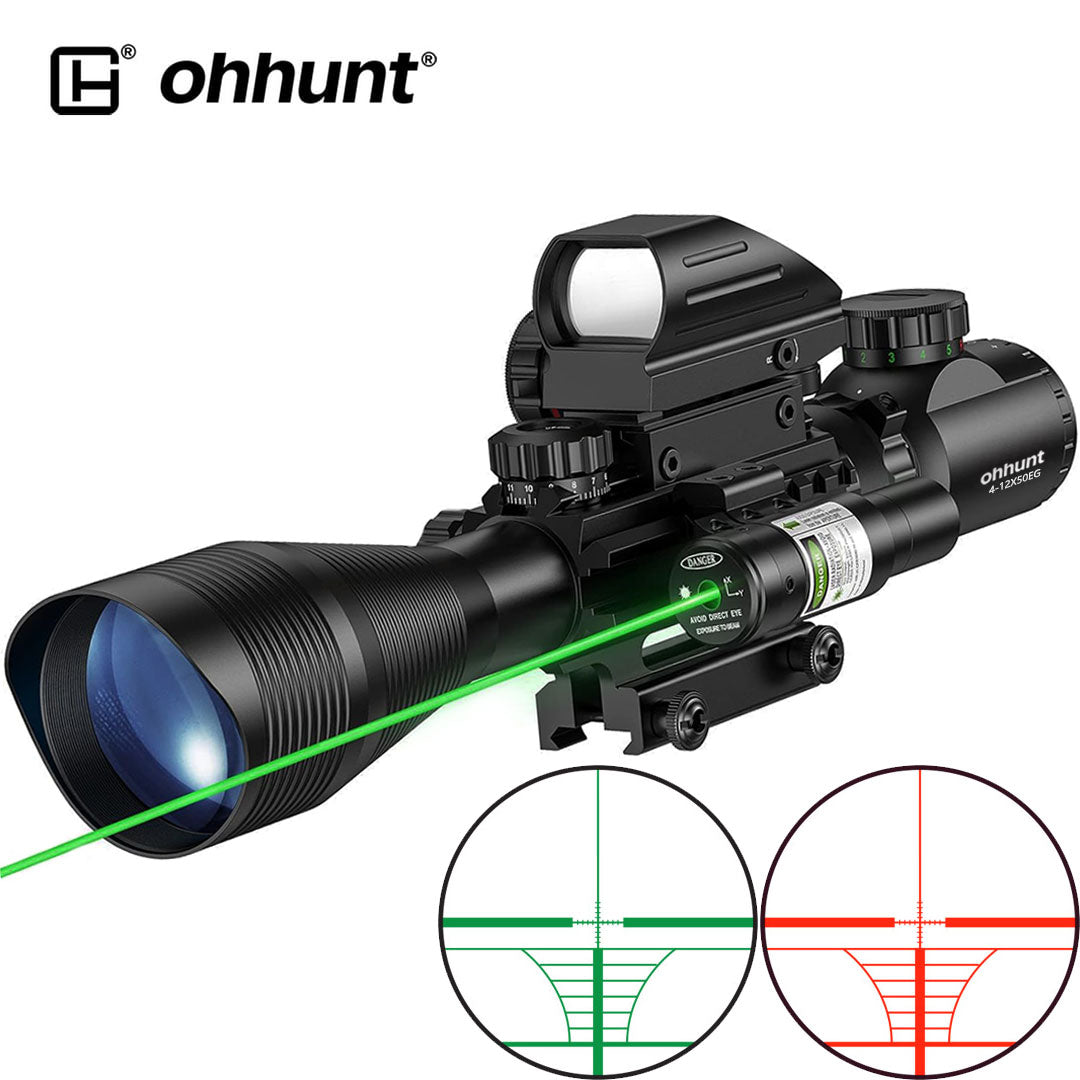 ohhunt® Tactical 4-12X50 Rifle Scope and Red Dot Combo - Red and Green