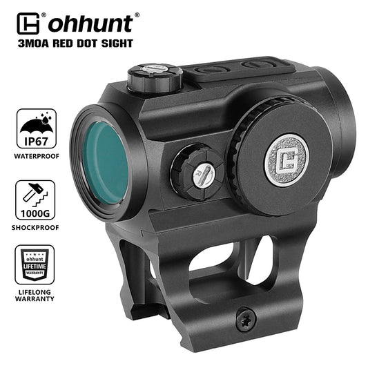 ohhunt®  3 MOA Shake Awake Red Dot Sight 10 Brightness Settings with Absolute Co-Witness Riser Mount