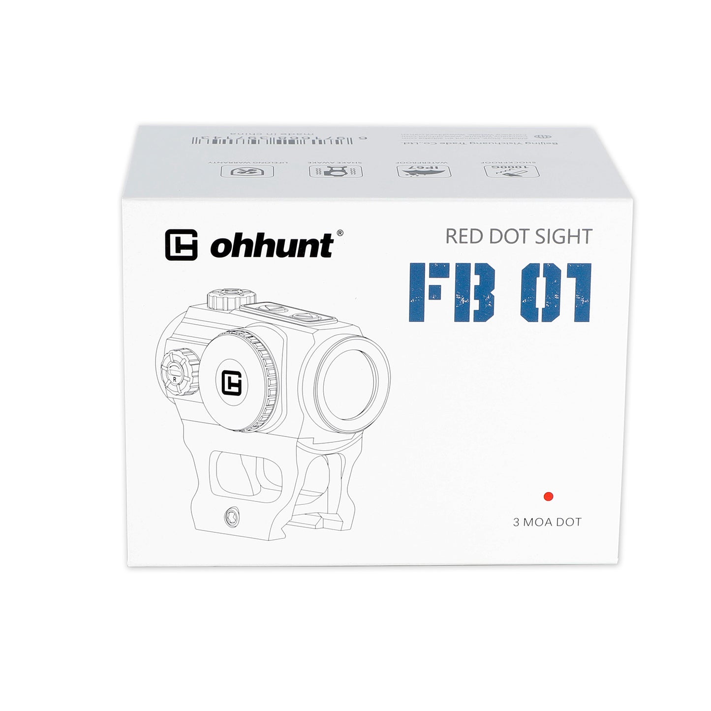 ohhunt® FB O1 Shake Awake 3 MOA Red Dot Sight 10 Brightness Settings with Absolute Co-Witness Riser Mount
