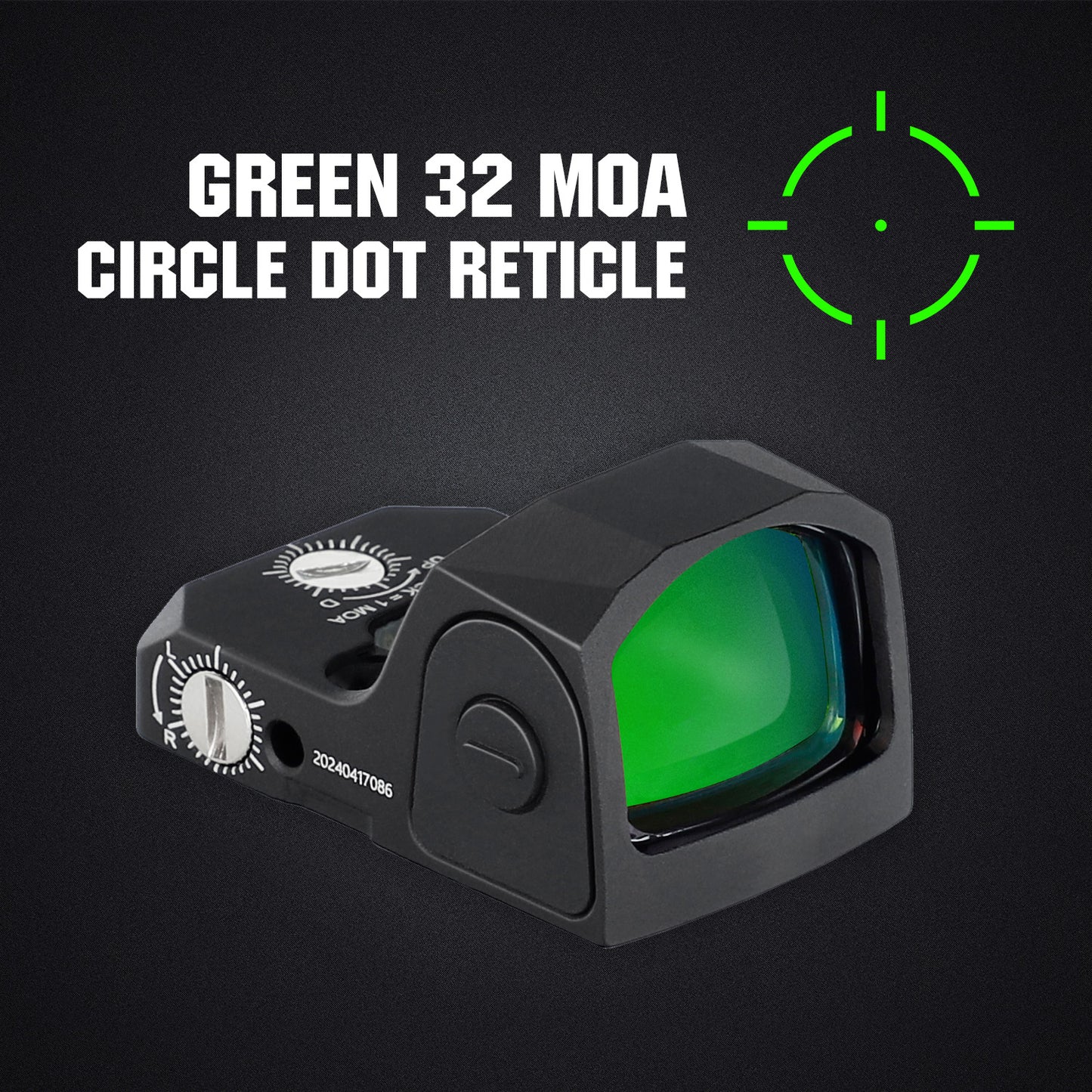 ohhunt RD 005 Green Circle Dot Fadenkreuzvisier mit zwei RMR Footprint-Adaptern für Gewehr und Glock, 2 MOA Dot & 32 MOA Circle