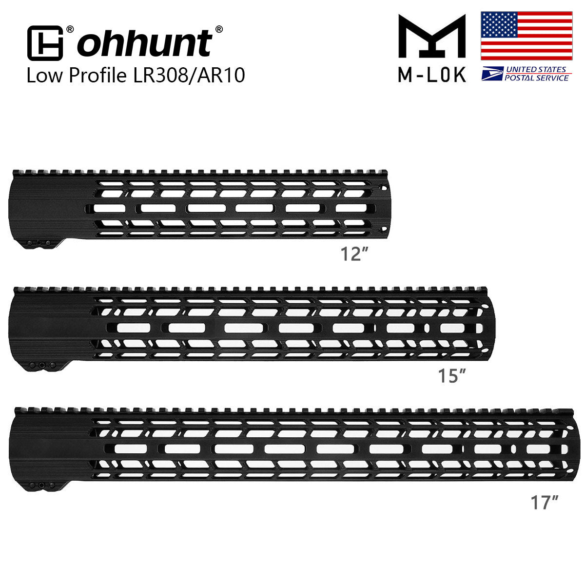 Lightweight AR10 LR308 Mlok Free Float Handguard 12" 15" 17" with