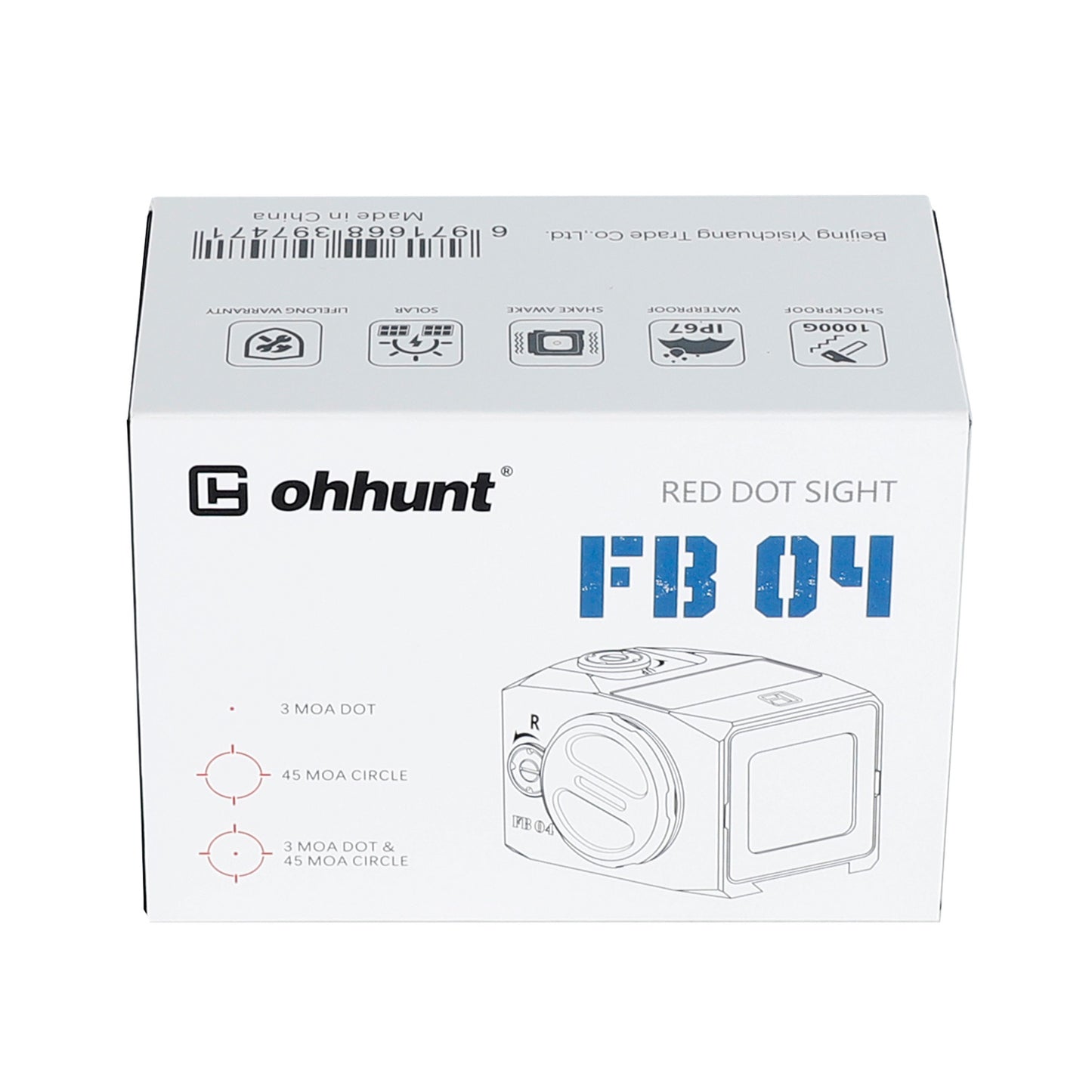 ohhunt FB O4 Motion Awake Micro Solar Red Dot Sight Battery Free Multiple Reticle with 2 Adapter Plates