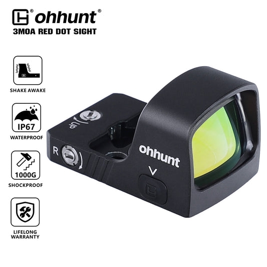 ohhunt® RD U2 3 MOA Micro Shake Awake Red Dot Sight for RMR Footprint and Picatinny Rail Mount 10 Brightness Levels