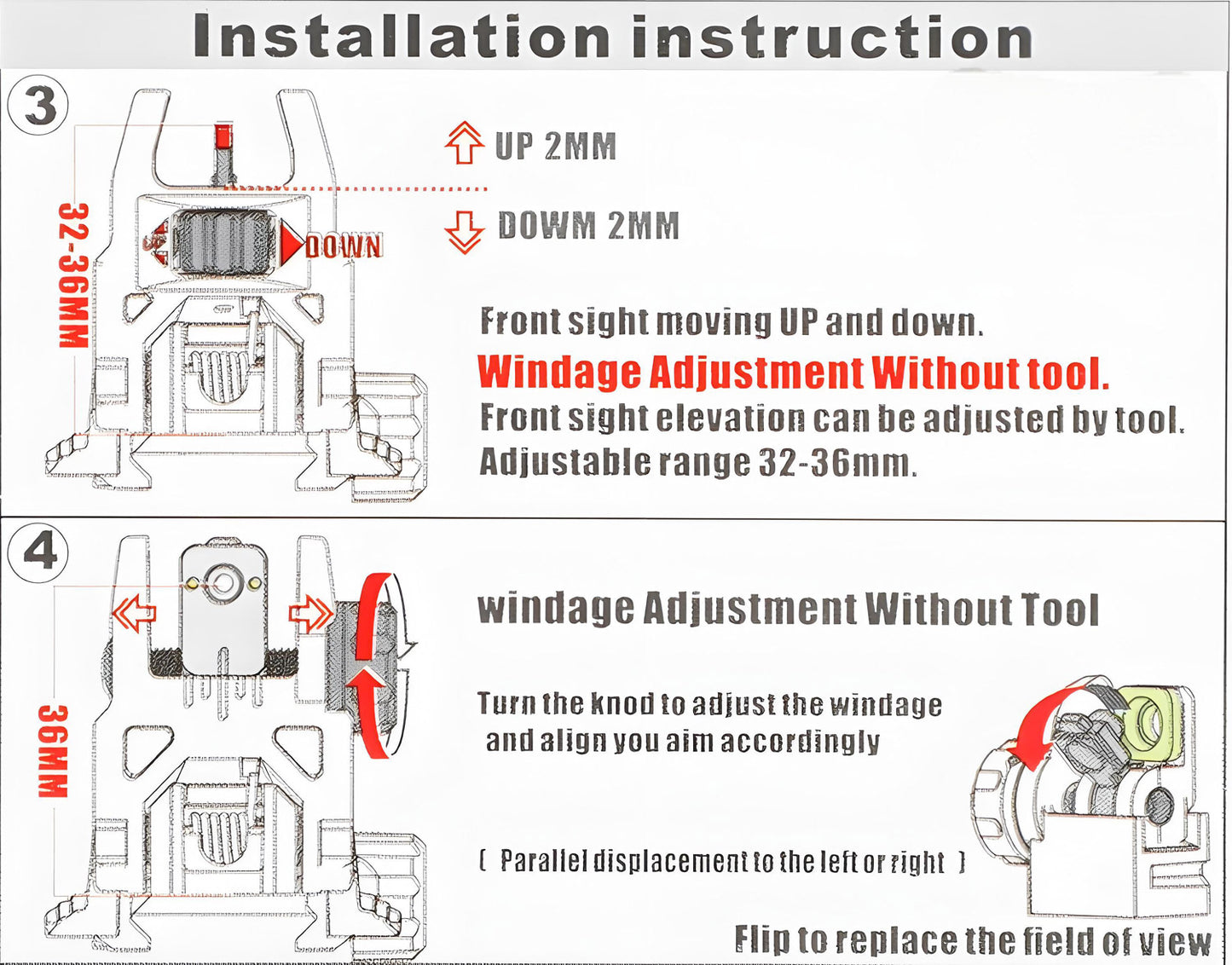 ohhunt® Fiber Optic Flip Up Sights Polymer Back Up Front Rear Sight for Picatinny - Tan