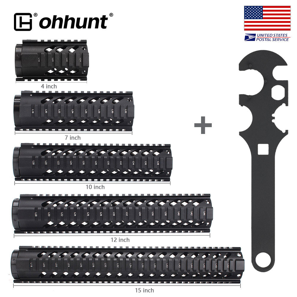AR15 Free Float Quad Rail Handguard with Barrel Nut Wrench