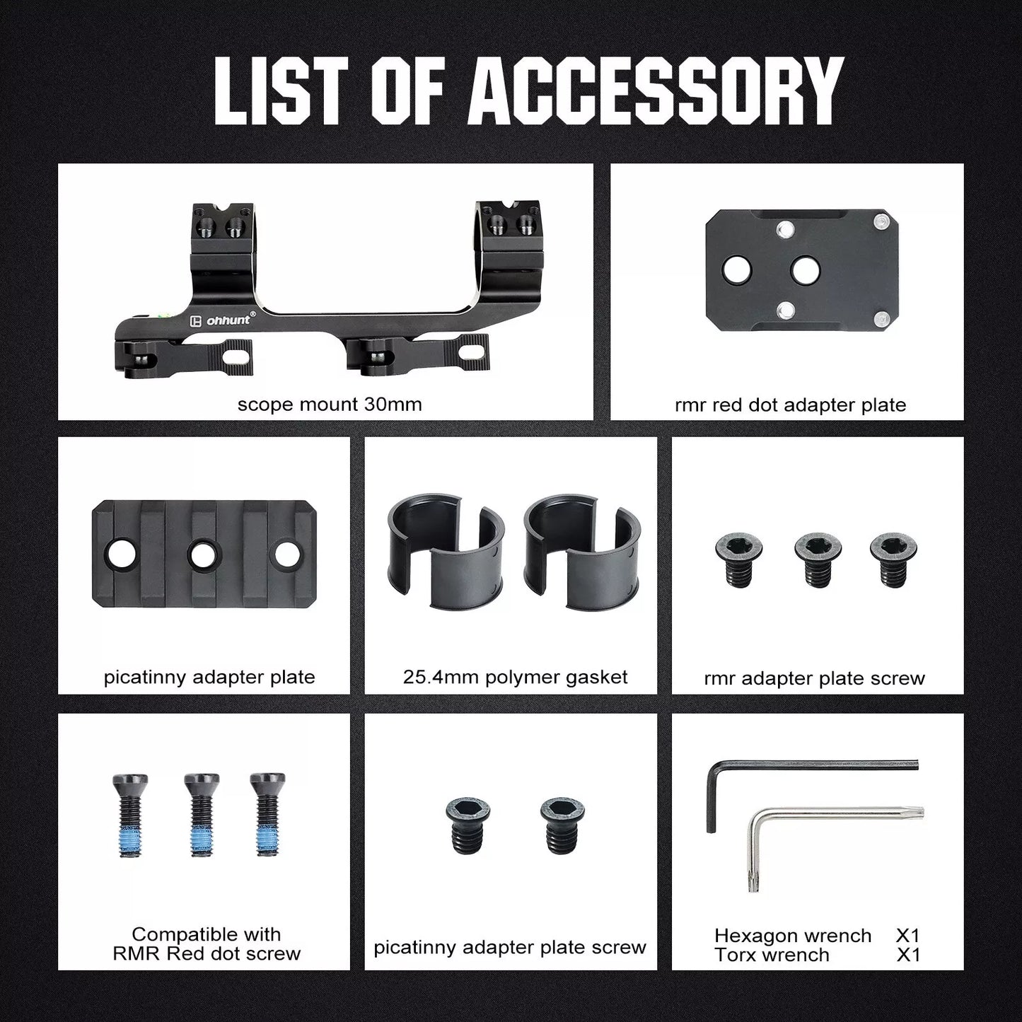 ohhunt® 30mm/1 inch Picatinny QD Scope Mount with RMR Footprint Red Dot Adapter and Extra Top Rail