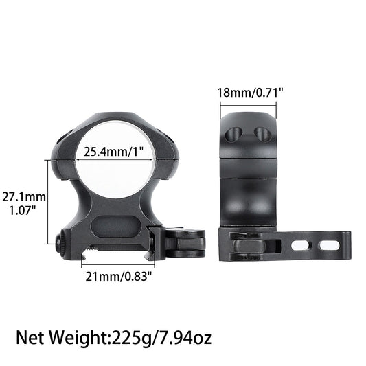 Steel 1 inch Quick Release Picatinny Scope Rings - High Profile