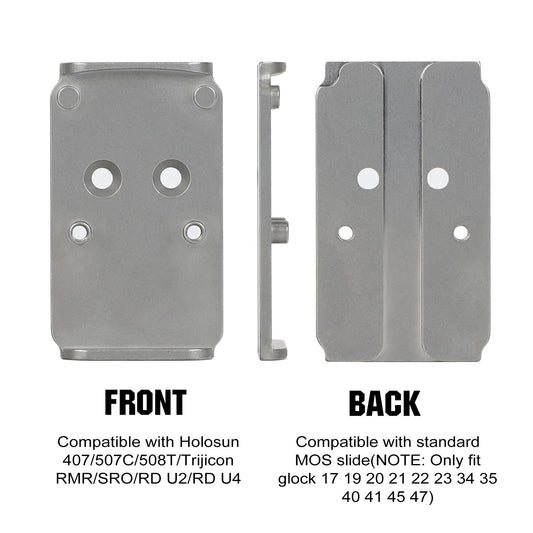 ohhunt® Titanium Adapter Plate Compatible with RMR Footprint Optics Holosun 407/507C/508T/SRO, fit for Glock 17 19 MOS