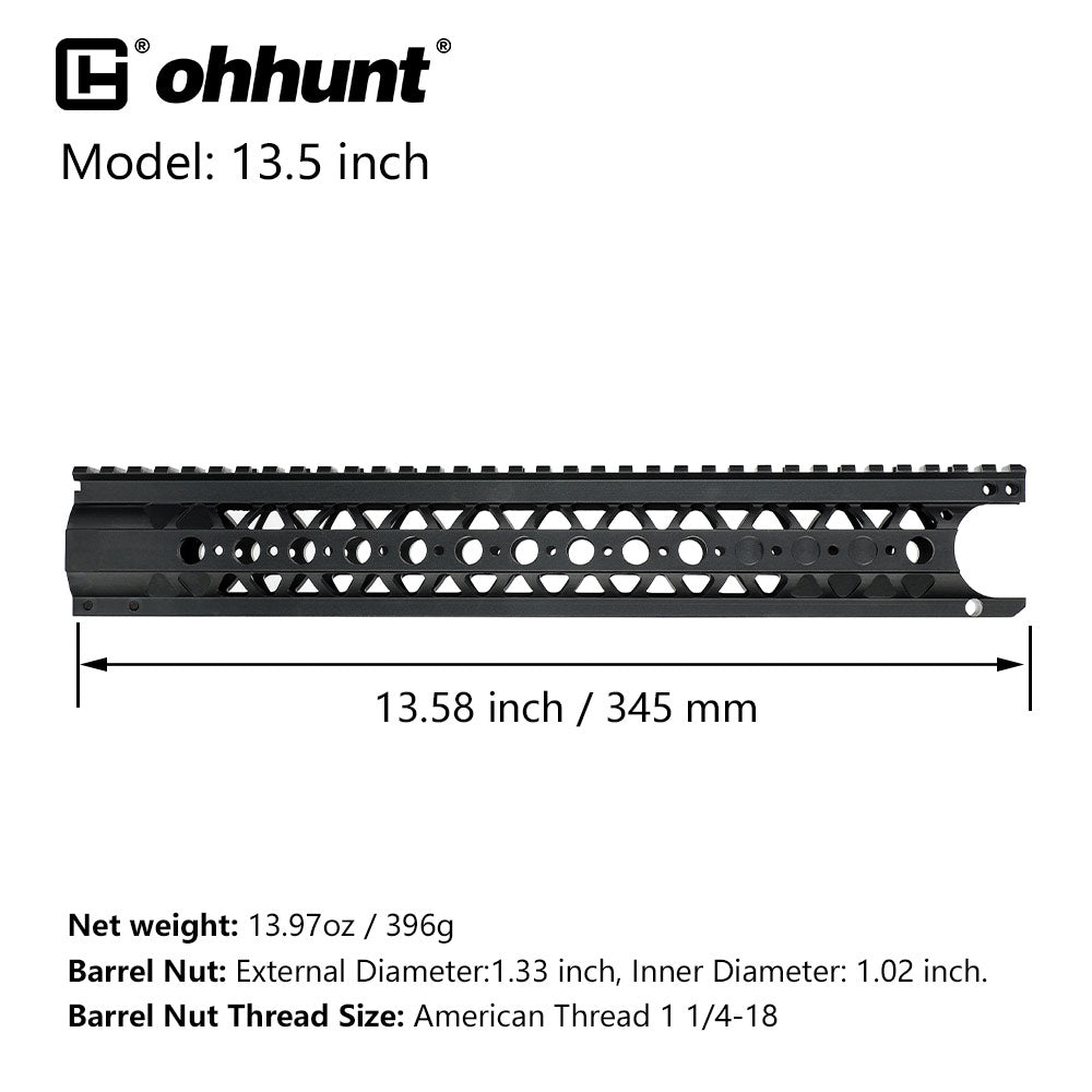 Protetor de mão de flutuação livre ohhunt® AR15 com porca de barril de aço C ponta cortada