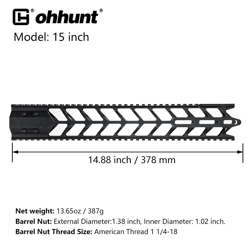 ohhunt® AR-15 M-LOK Free Float Handguard Guidon rabattable intégré avec écrou en acier