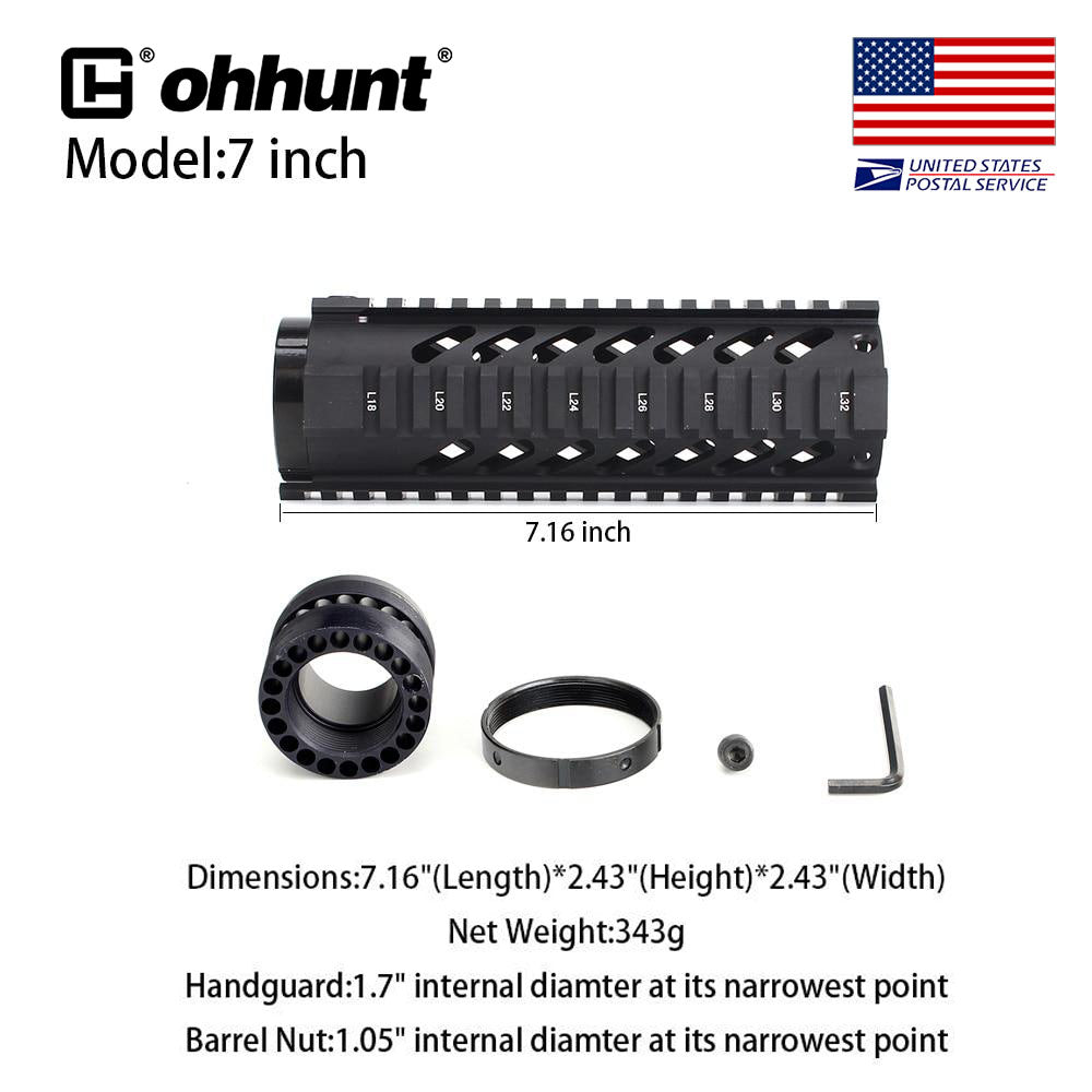 ohhunt AR-15 7-дюймовое цевье Free Float Quad Rail с бочкообразной гайкой