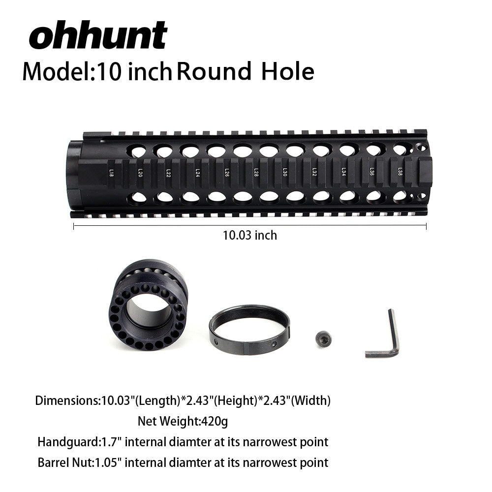 ohhunt® AR15 Free Float Quad Rail Handguard with Barrel Nut 4" 7" 10" 12" 15" For .223 5.56 M16