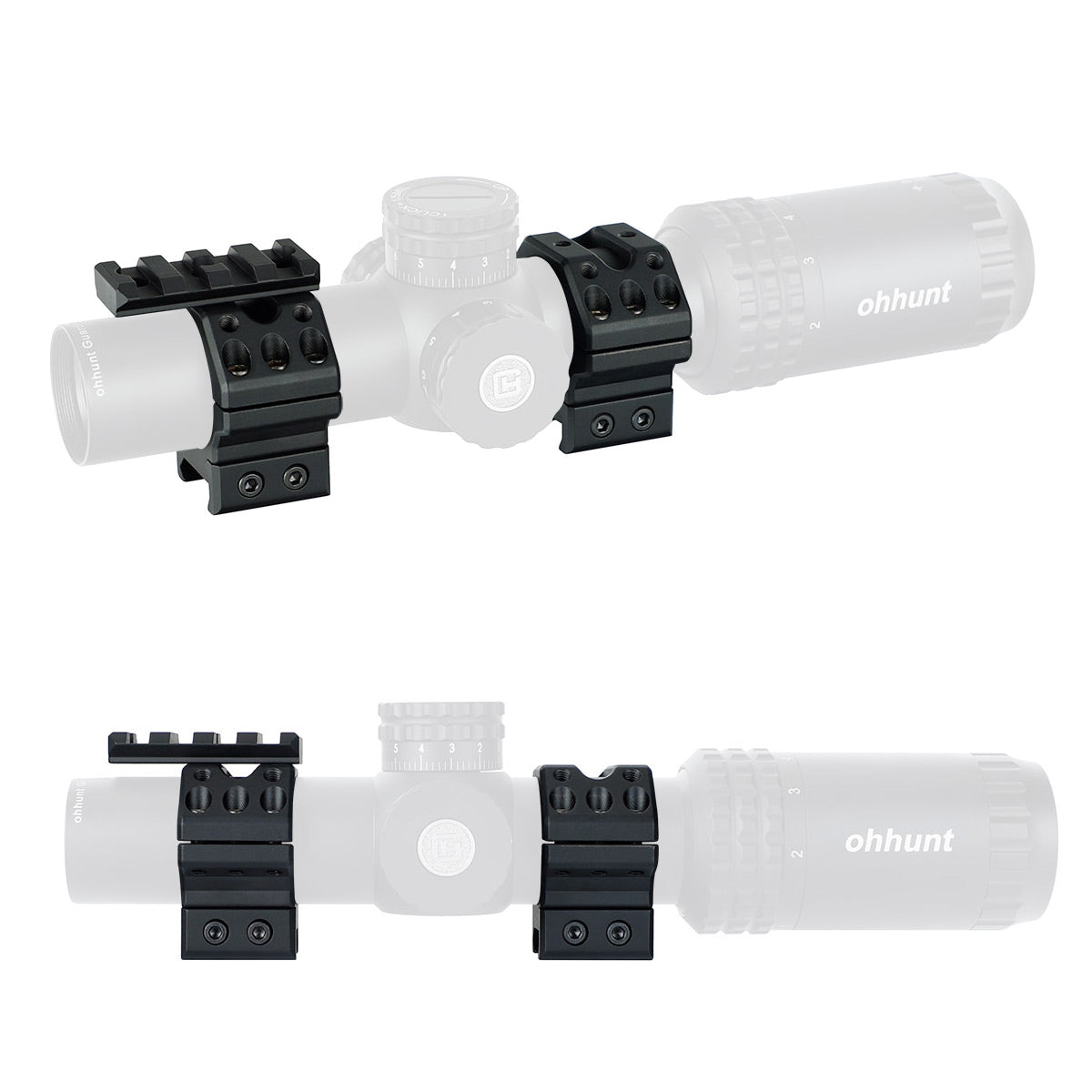ohhunt® 1 inch 30mm Scope Rings with Picatinny Rail on Top - Low Profile