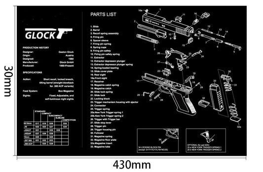 Ohhunt Armorers Bench Mat Gun Cleaning Mat GLOCK With Parts Diagram & Instructions Mouse Pad