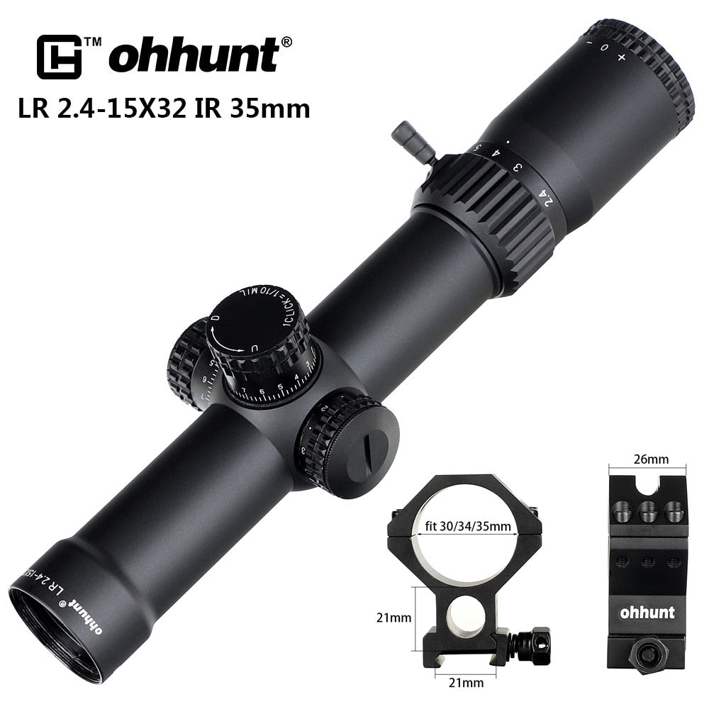 Ohhunt LR 2.4-15X32 Lunette de visée compacte Tube de 35 mm Optique tactique