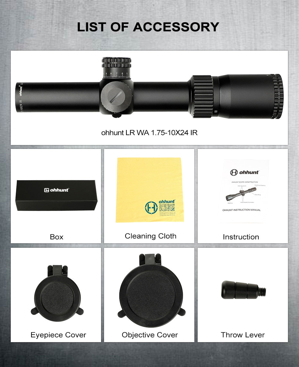ohhunt LR WA 1.75-10X24 Compact Rifle Scope Tactical Glass Etched Reticle Red Illumination Turrets Lock Reset