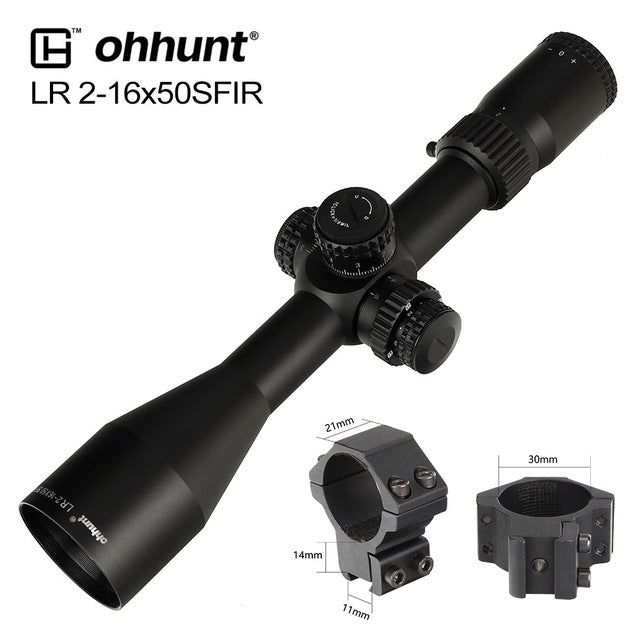ohhunt® LR 2-16x50 SFIR Tactical Rifle Scope with Glass Etched Reticle Side Parallax Turrets Lock Reset Large Hand Wheel