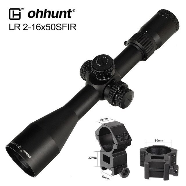 ohhunt® LR 2-16x50 SFIR Tactical Rifle Scope with Glass Etched Reticle Side Parallax Turrets Lock Reset Large Hand Wheel