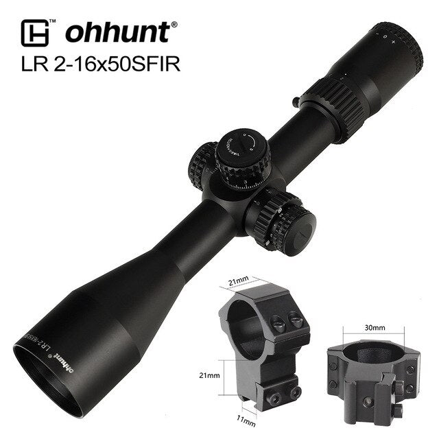 ohhunt® LR 2-16x50 SFIR タクティカルライフルスコープ、ガラスエッチングレチクル、サイドパララックスタレット、ロックリセット、大型ハンドホイール付き
