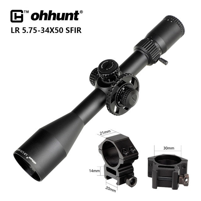 Ohhunt LR 5.75-34x50 SFIR portée de fusil tactique Mil Dot verre gravé réticule éclairage rouge parallaxe latérale verrouillage de la tourelle réinitialiser