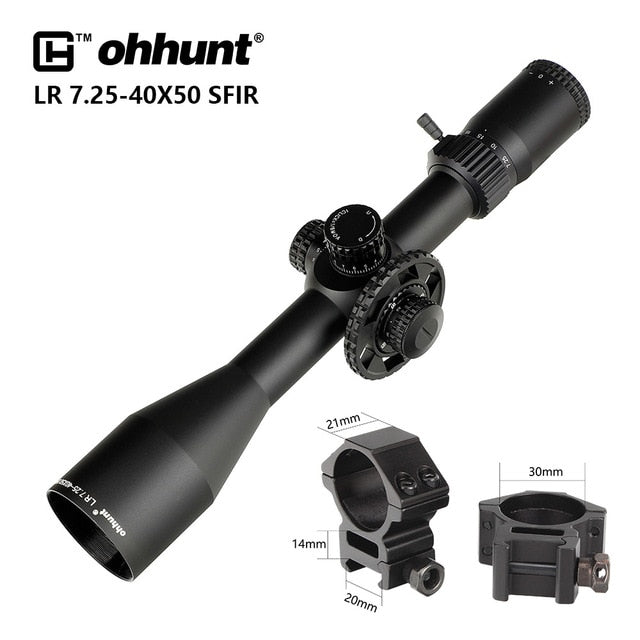 Ohhunt LR 7.25-40X50 SFIR Chiếu Sáng Đỏ Săn Bắn Riflescope Kính Khắc Mặt Tỳ Hưu Bên Thị Sai Tháp Pháo Khóa Thiết Lập Lại