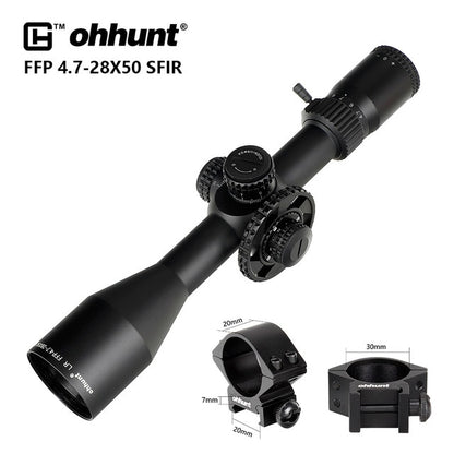 ohhunt® LR FFP 4.7-28X50 SFIR Long Range Rifle Scope Side Parallax Glass Etched Reticle Lock Reset Scope