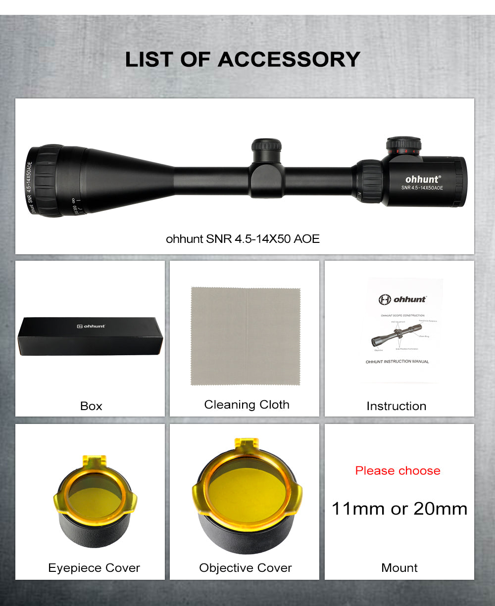 ohhunt 4.5-14x50 AOE Fusil de Chasse Portée Rouge Spécial Croix Verre Gravé Réticule