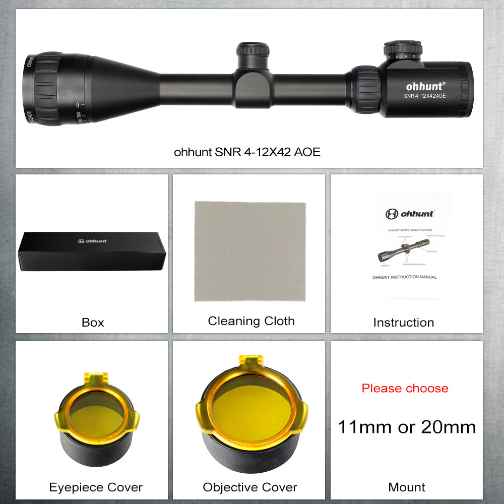 ohhunt 4-12x42 AOE Hunting Rifle Scope with Red Green Cross Glass Etched Reticle