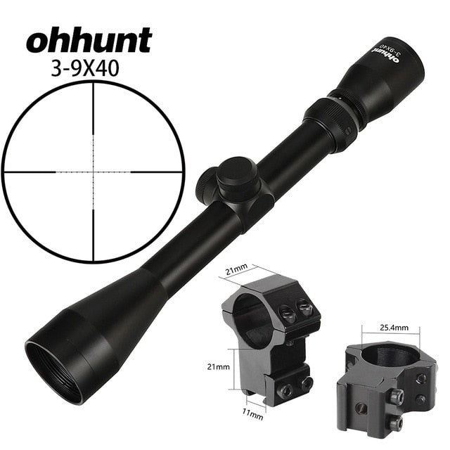 ohhunt® 3-9X40 Mil Dot Rifle Scope with Scope Rings for Hunting