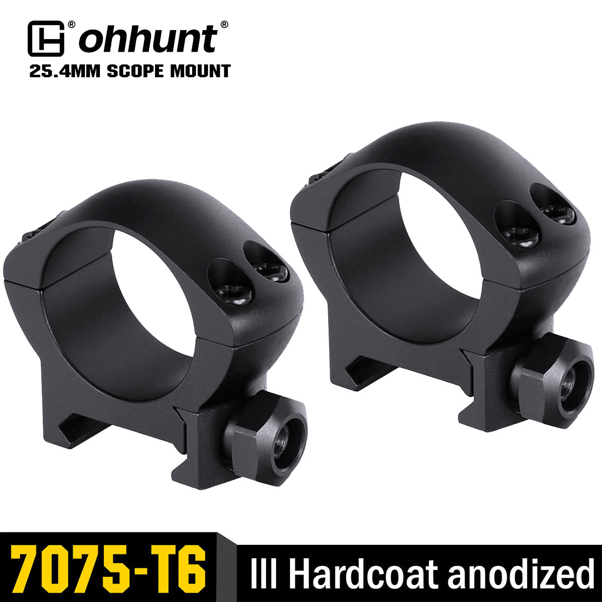 ohhunt® Pro 1 inch Picatinny Scope Rings Mount 7075-T6 Aluminum - Low