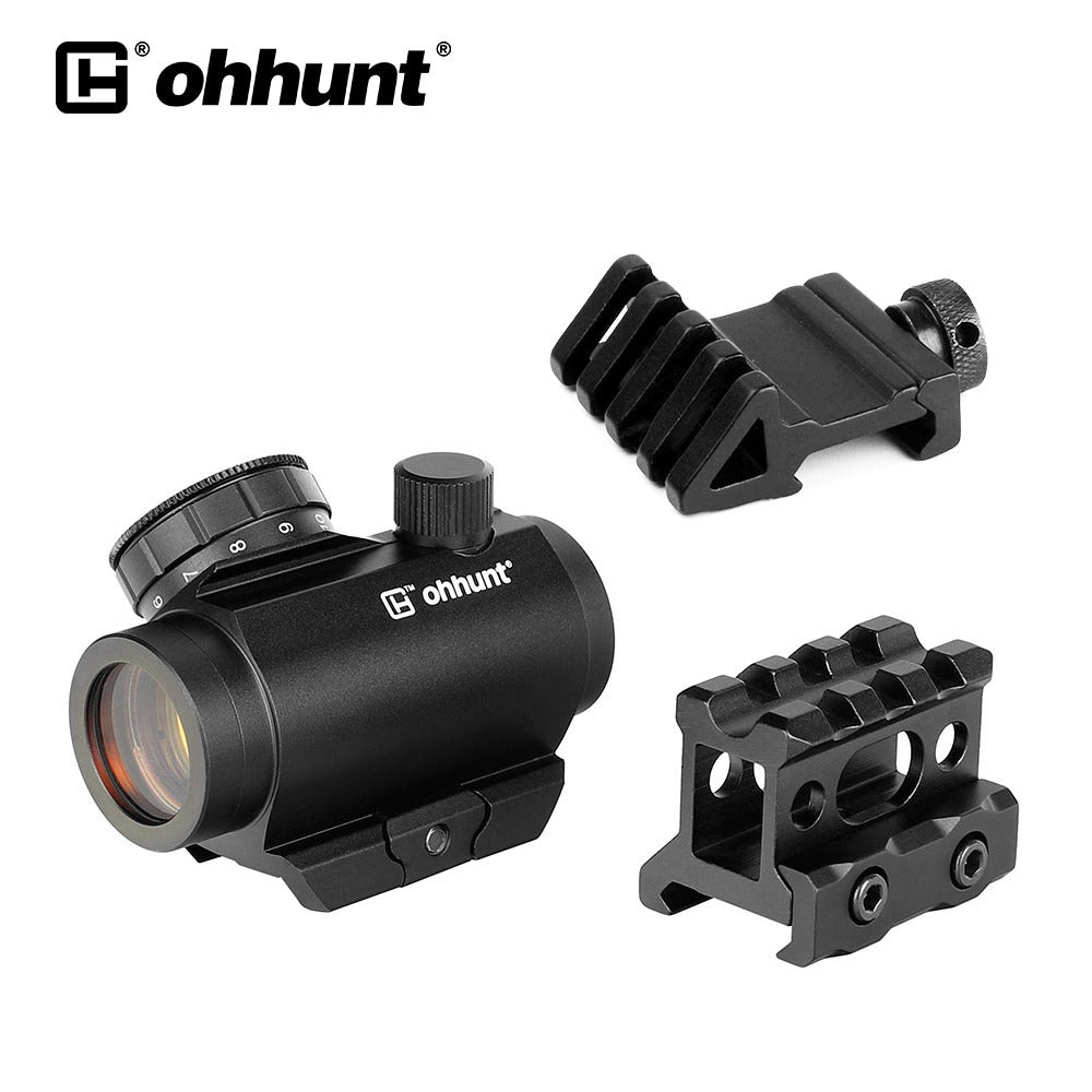Ohhunt 1X25 2 MOA Micro Red Dot Reflex Sight 11 Contrôle numérique de la luminosité avec montage sur colonne montante de 1 "et montage décalé à 45 degrés