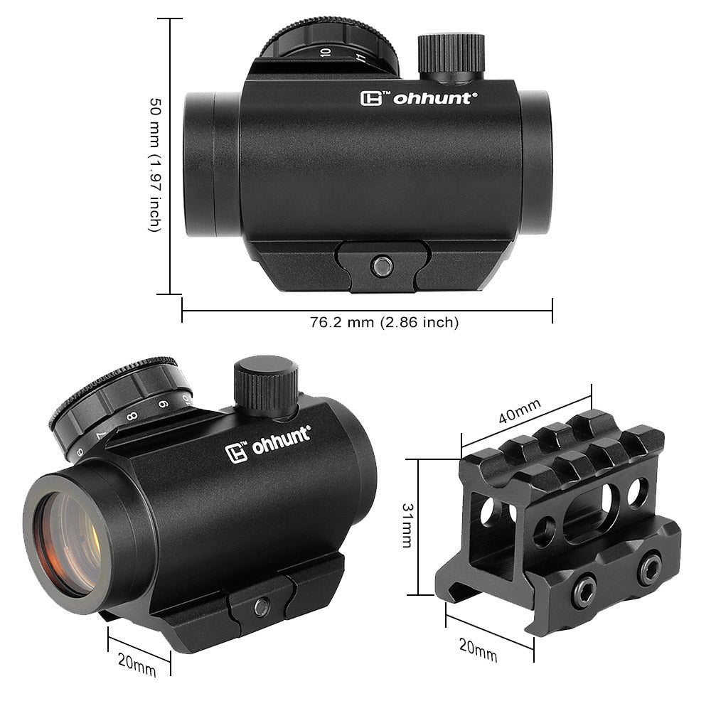 ohhunt 1X25 2 MOA Micro Red Dot Sight 11 Brightness Control With 2 Mount