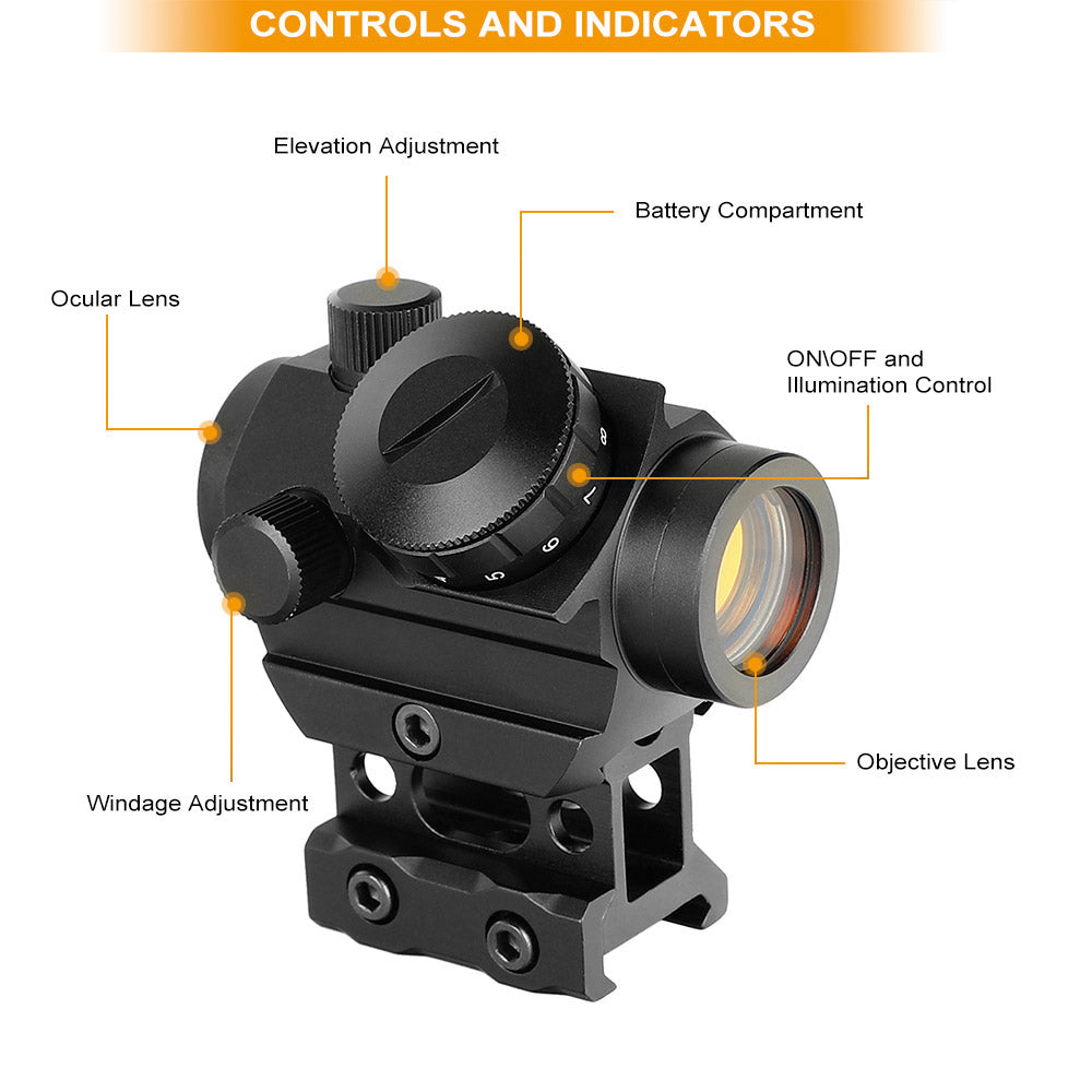 ohhunt 1X25 2 MOA Micro Red Dot Sight 11 Stagedigital Brightness Control With 1" Riser Mount & 45 degree offset mount