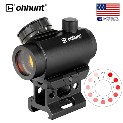Ohhunt 1X25 2 MOA Micro Red Dot Reflex Sight 11 Contrôle numérique de la luminosité avec montage sur colonne montante de 1 "et montage décalé à 45 degrés