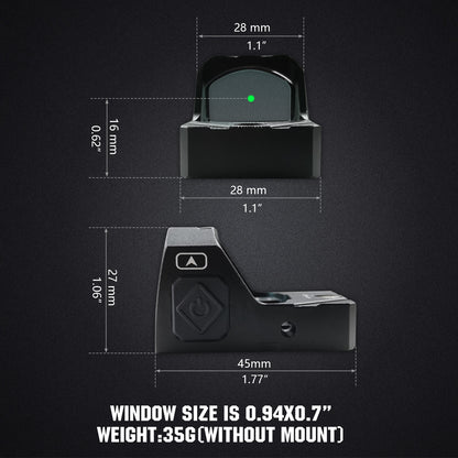 ohhunt® 2 MOA Shake Awake Grünpunktvisier, kompatibel mit Picatinny-Montage oder RMR-Footprint