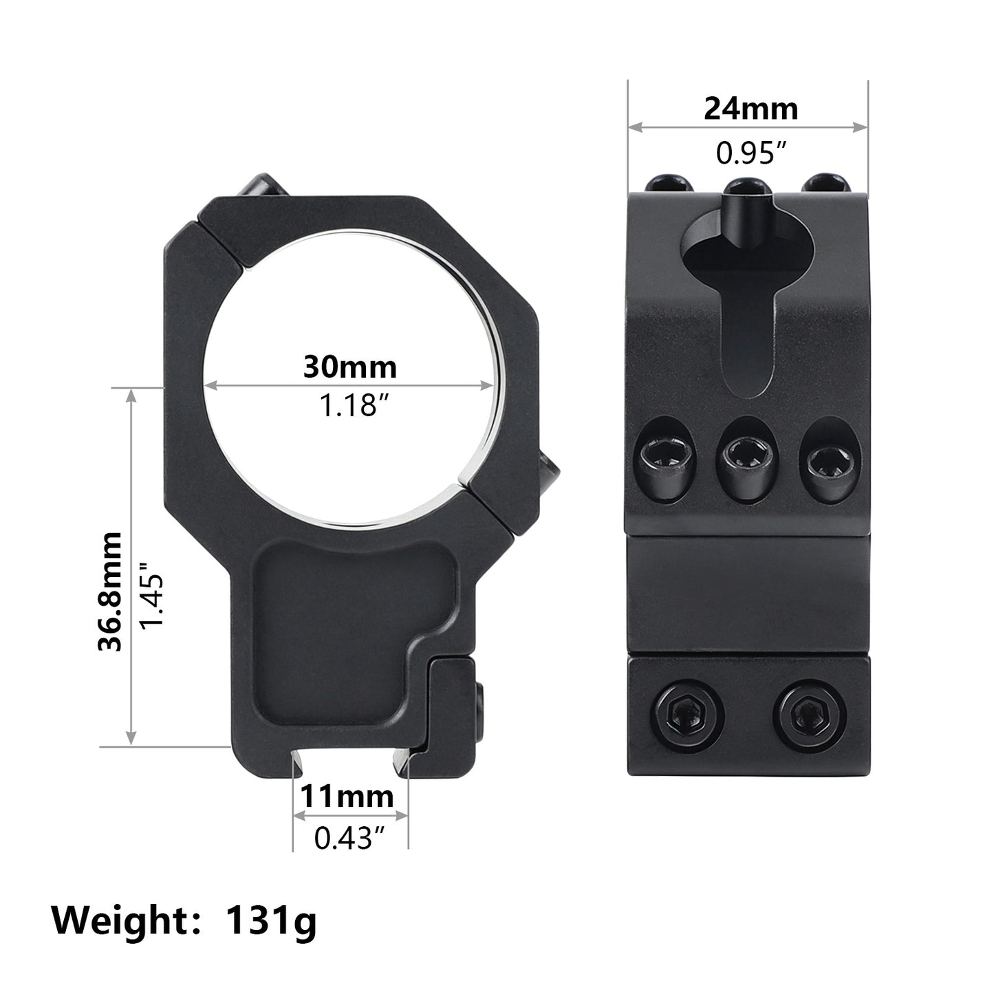 30mm Dovetail Scope Rings for 3/8“ 11mm Dovetail Rails - Ultra-high Profile 1.45"