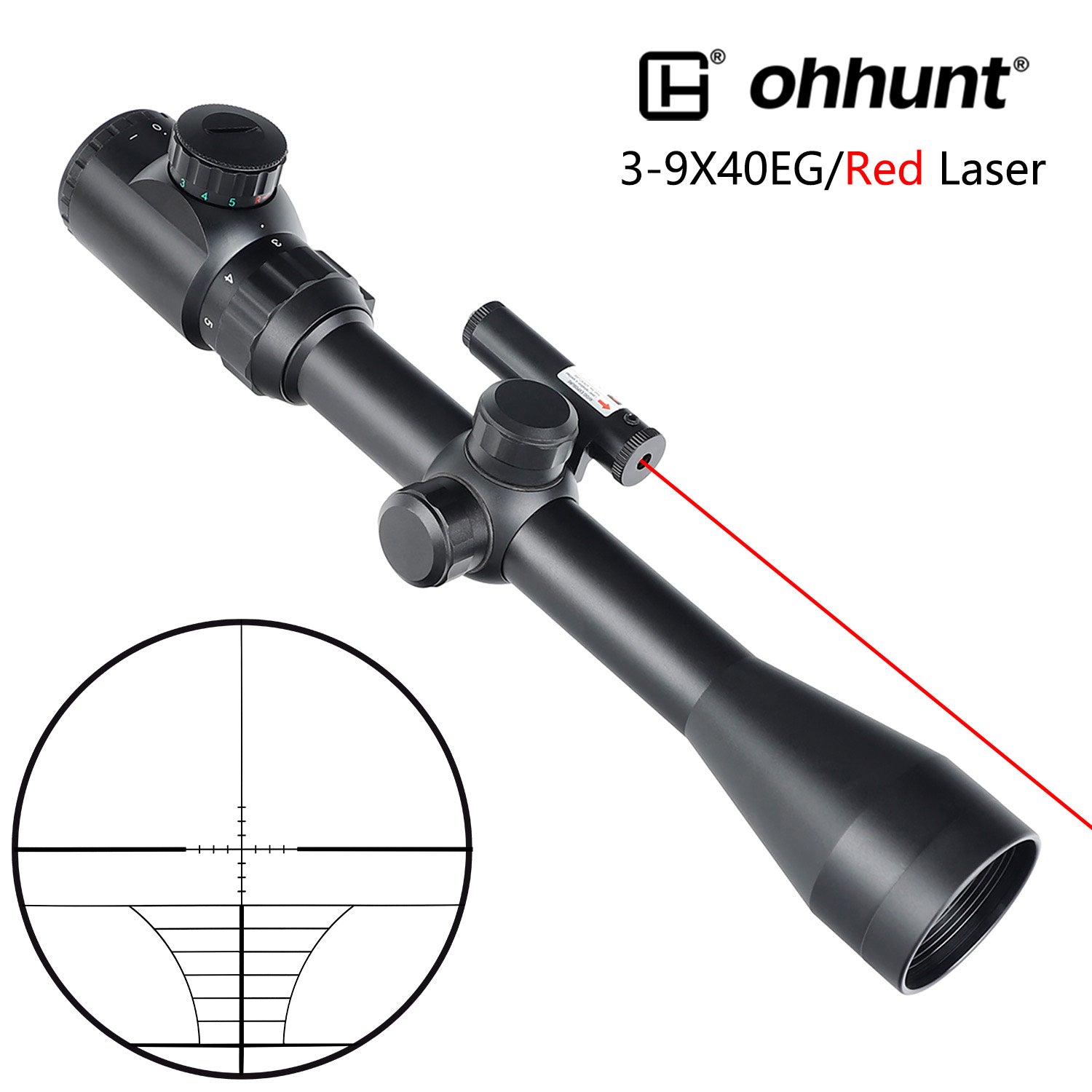 ohhunt® 3-9X40 EG Combo Rifle Scope 5 Level Red Green Rangefinding Ret