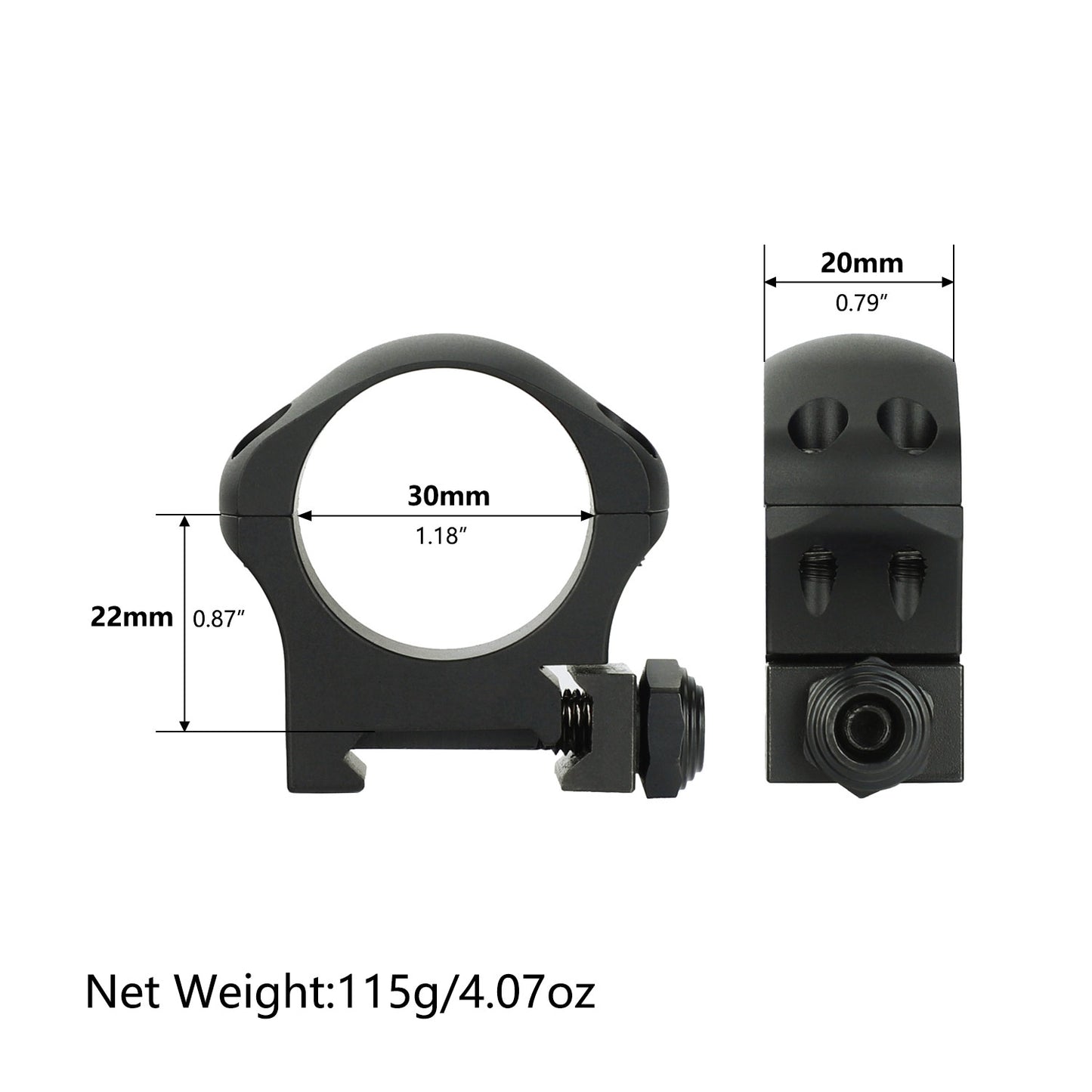 ohhunt® Pro 7075 Aluminum 30mm Scope Rings for Picatinny Rail - Low Profile