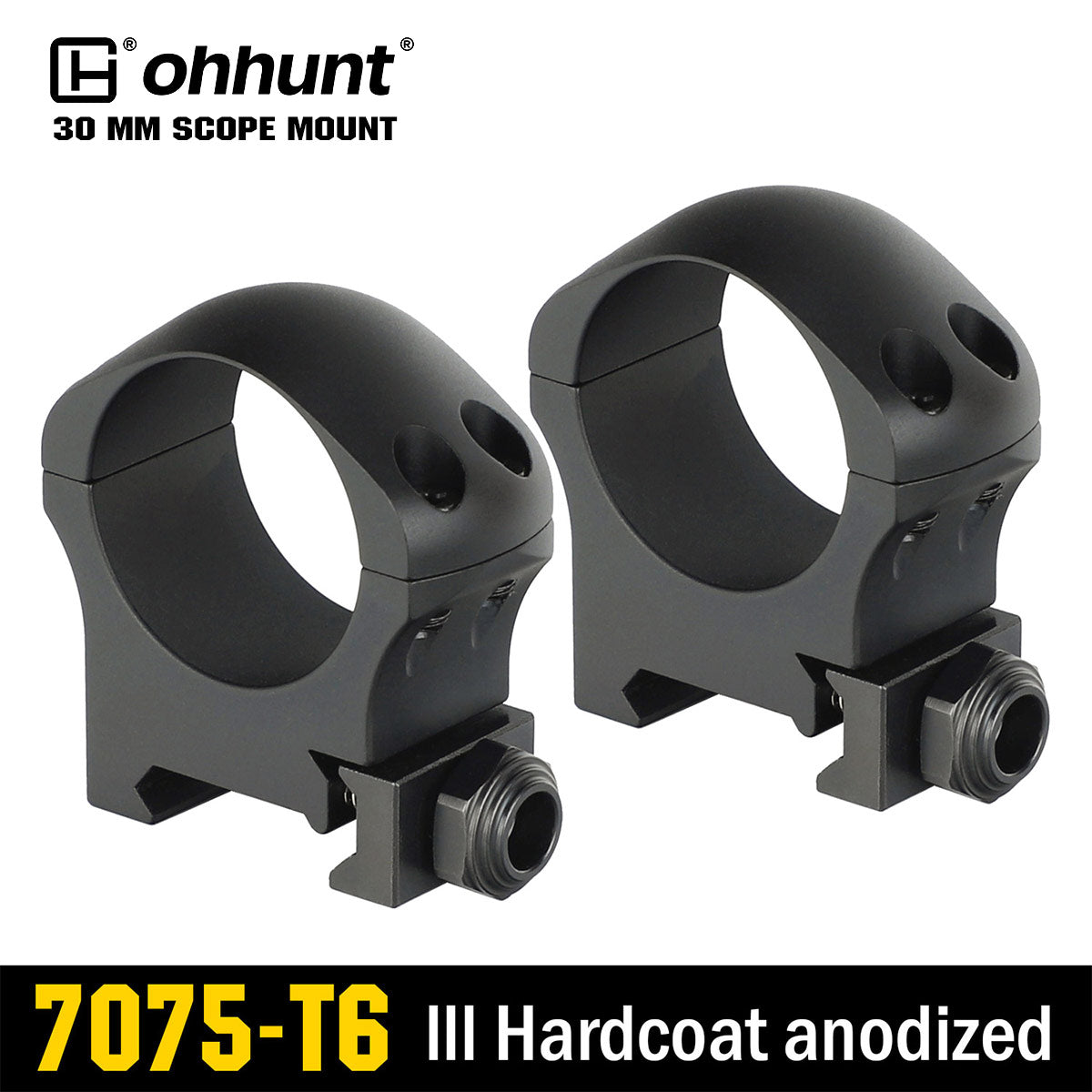 ohhunt® Pro 7075 Aluminum 30mm Scope Rings for Picatinny Rail - Medium Profile