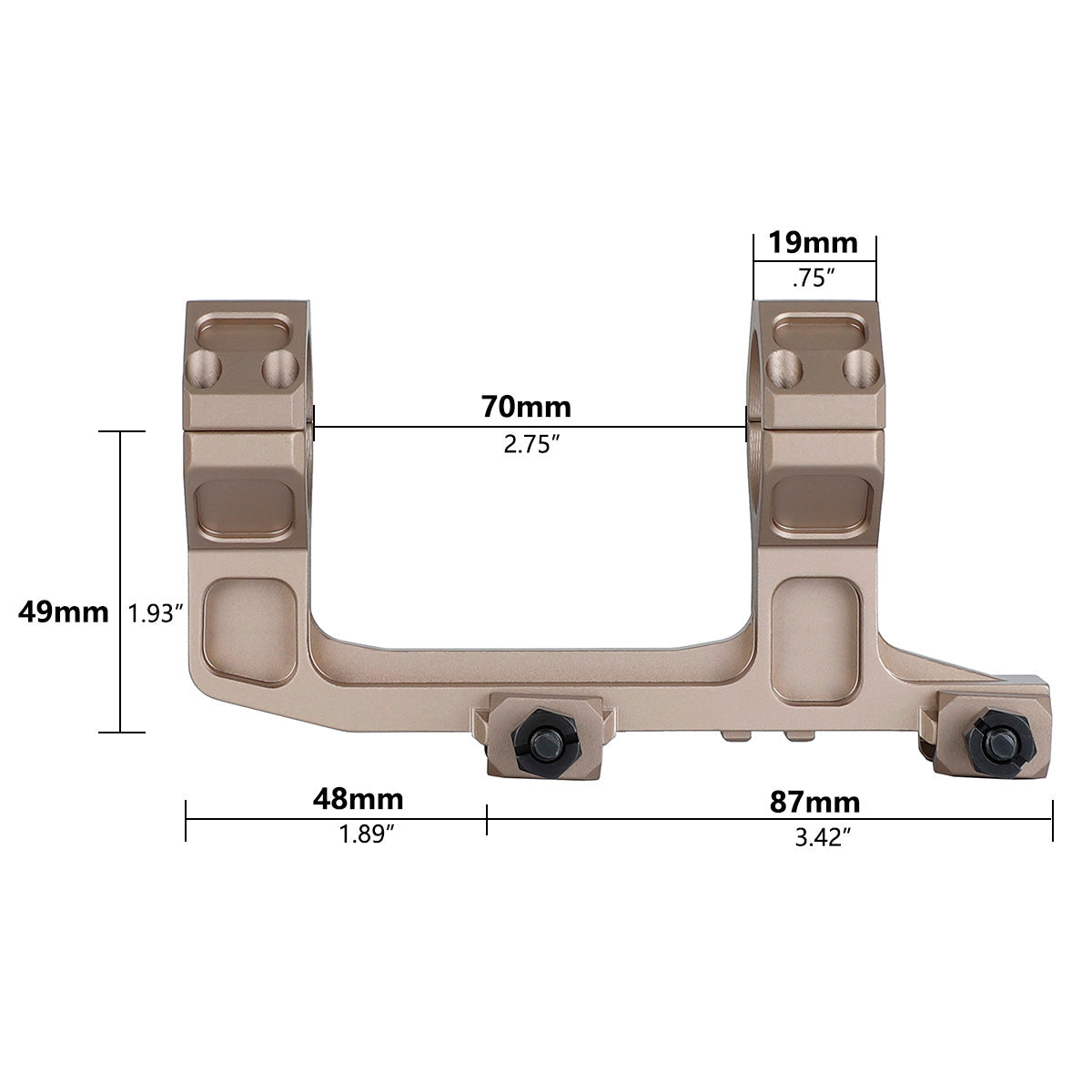 ohhunt® 30mm Cantilever Picatinny Scope Mount Ring Spacing 2.75" Height 1.93"  - Tan