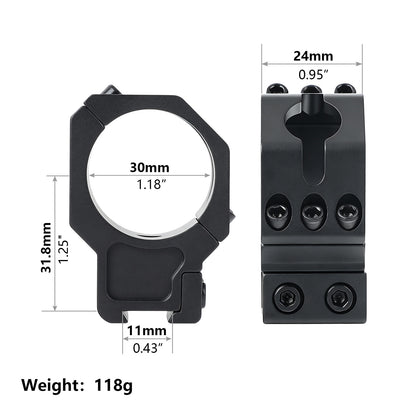 30mm Dovetail Scope Rings for 3/8“ 11mm Dovetail Rails -High Profile 1.25" Height