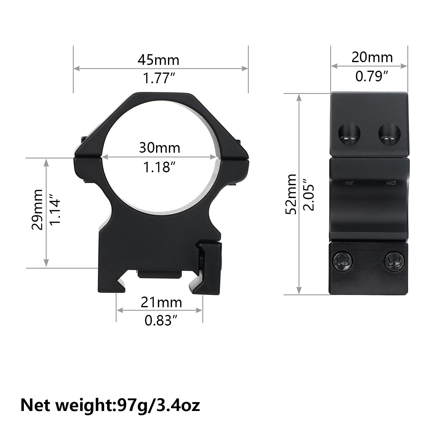  High Profile 30mm Picatinny Scope Rings Size