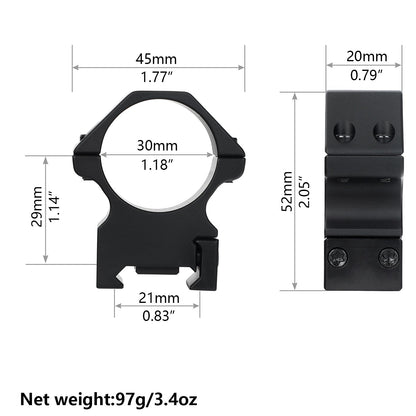  High Profile 30mm Picatinny Scope Rings Size