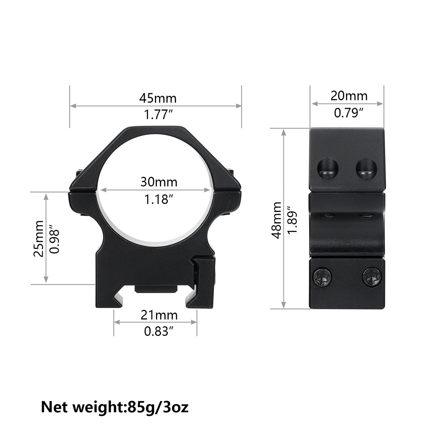 ohhunt® 30mm Picatinny Scope Rings Mount 7075 Aluminum -  Low, Medium, High Profile