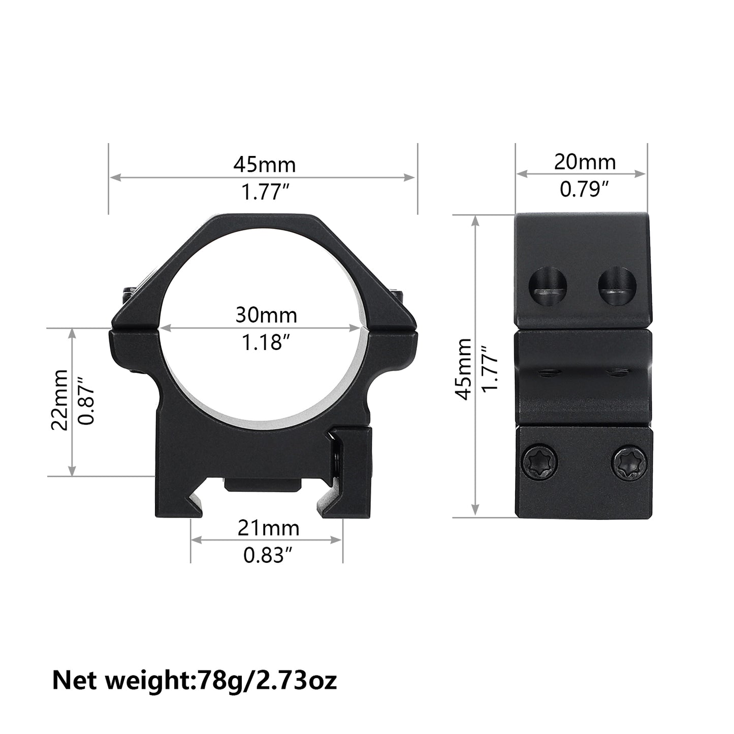 ohhunt® 30mm Picatinny Scope Rings Mount 7075 Aluminum -  Low, Medium, High Profile