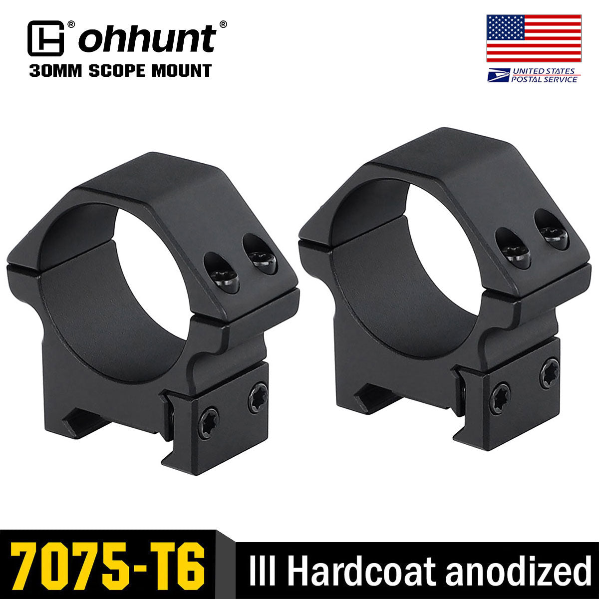 ohhunt® 30mm Picatinny Scope Rings Mount 7075 Aluminum -  Low, Medium, High Profile