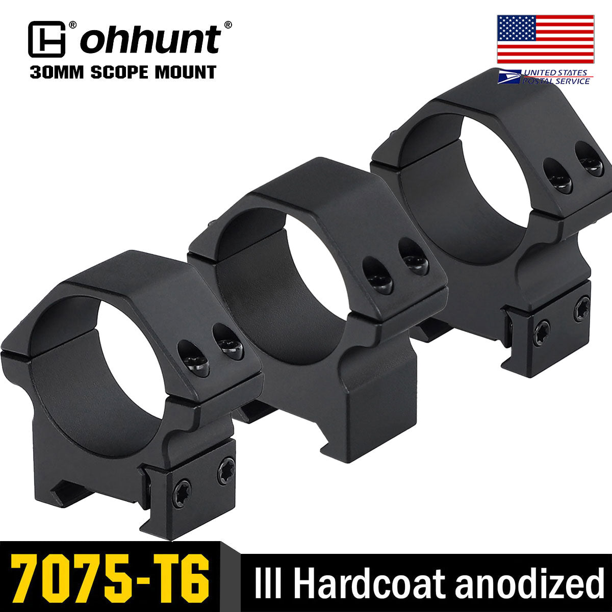 ohhunt® 30mm Picatinny Scope Rings Mount 7075 Aluminum -  Low, Medium, High Profile