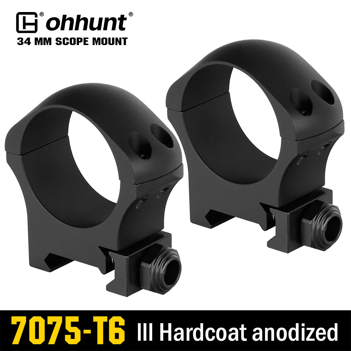 ohhunt® Pro 7075 Aluminum 34mm Scope Rings for Picatinny Rail - Medium